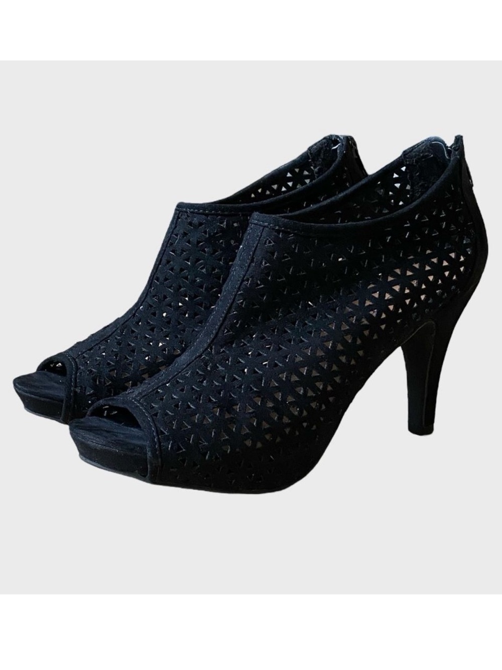 Madden Girl High Heel Ankle Booties Size 9 Black Perforated Open Toe Zipper